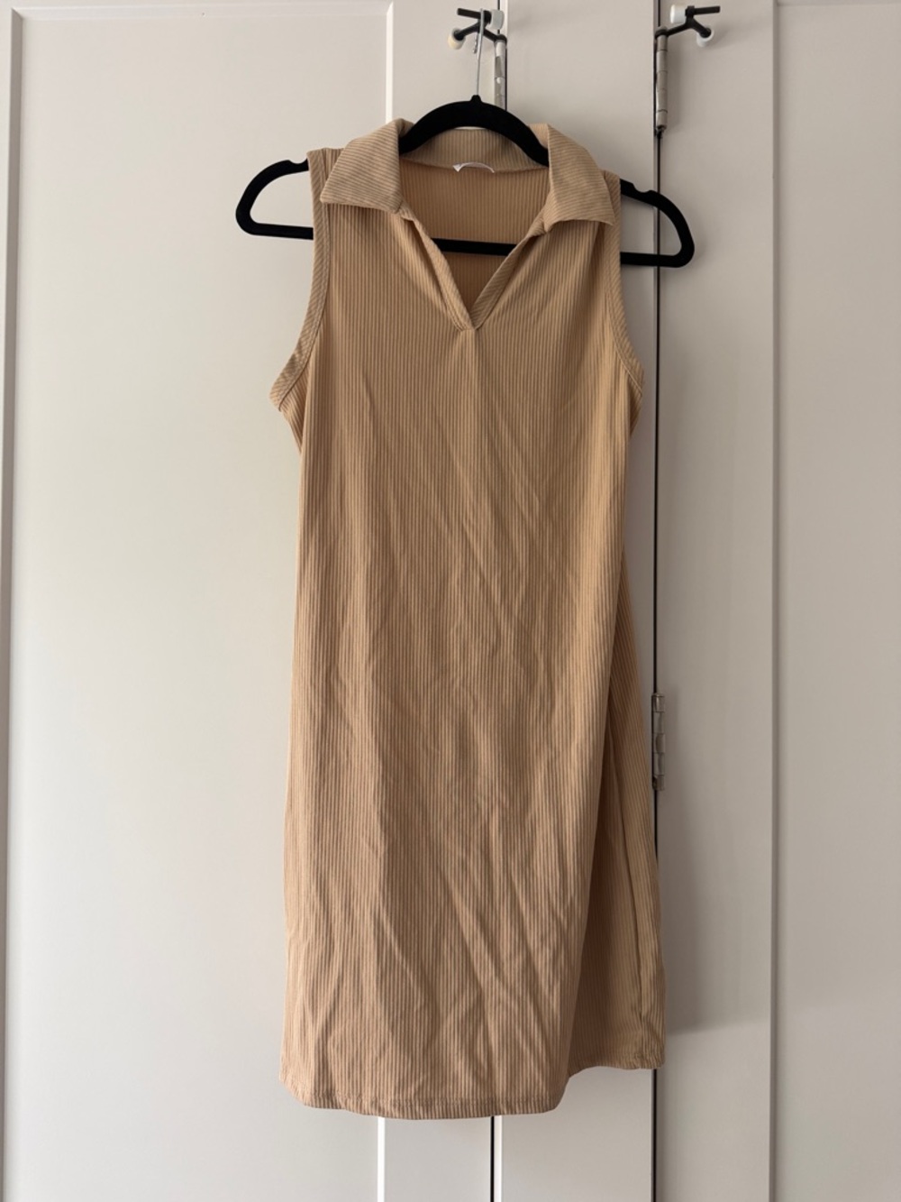 Olivia Rae Sleeveless Ribbed Mini Dress in Beige